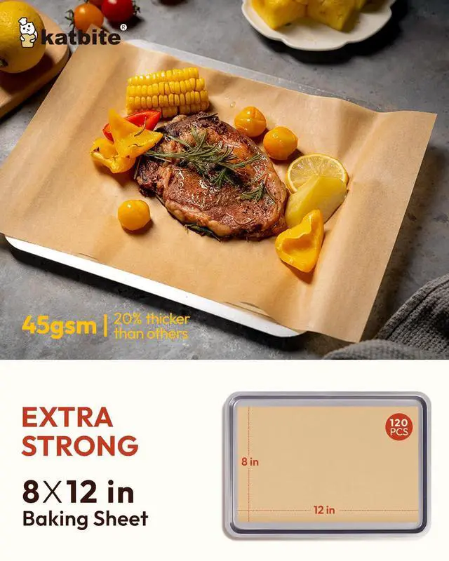 Alt view image 2 of 7 - 120Pcs 8x12 inches Parchment Paper Sheets, Heavy Duty Unbleached Baking Paper, Pre-cut Parchment Paper for Baking, Air Fryer, Grilling, Steaming