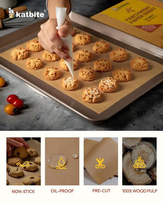 Alt view image 4 of 7 - 120Pcs 8x12 inches Parchment Paper Sheets, Heavy Duty Unbleached Baking Paper, Pre-cut Parchment Paper for Baking, Air Fryer, Grilling, Steaming