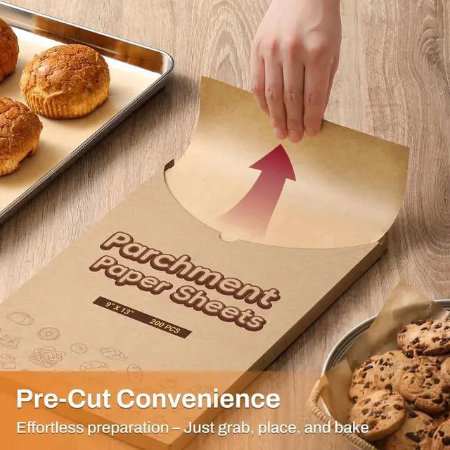 Alt view image 4 of 7 - 200Pcs 9x13 Inch Unbleached Parchment Paper Sheets for Baking, Pre-Cut, Non-Stick Parchment Paper for Baking, Cooking, Grilling, Air Fryer, Half Sheet Baking Sheets for Baking Cookies, Cooking, Oven