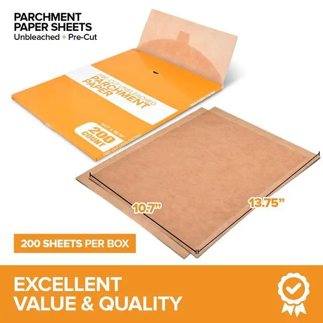 Alt view image 2 of 7 - 200 Ct Unbleached Parchment Paper Sheets, Pre Cut Parchment Paper Sheets for Baking, Air fryer Sheets & Oven Liners FOr cookies, Bread, meat, Pizza (10.7x13.75)