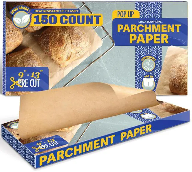 Main image of 150 Ct Unbleached Parchment Paper Sheets, Pop Up Parchment Paper Sheets for Baking, Air fryer Sheets & Oven Liners FOr cookies, Bread, meat, Pizza (9x13)