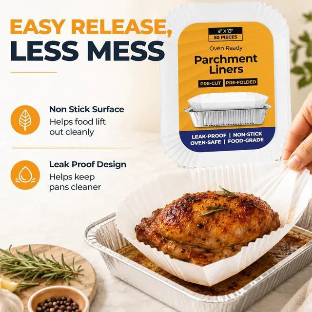 Alt view image 5 of 7 - Precut Prefold Oven Ready Parchment Paper Sheets for Baking - 9x13 Half Roaster Pre-Cut and Pre-Folded Baking Paper Food Grade Non-Toxic Unbleached for Air Fryer, Over, Microwave, Steamer 50 Pack
