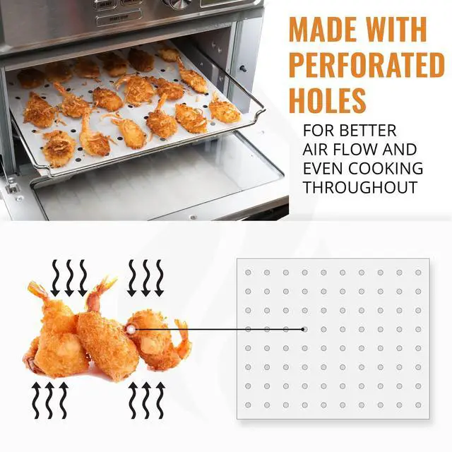 Alt view image 3 of 6 - Parchment Paper Sheets for Toaster Oven Air Fryer 9 x 11 Compatible with Gowise, Cuisinart, Black Decker, Emeril Lagasse, Breville + More, Perforated Non-Stick Paper Liners for Cooking on Oven Rack