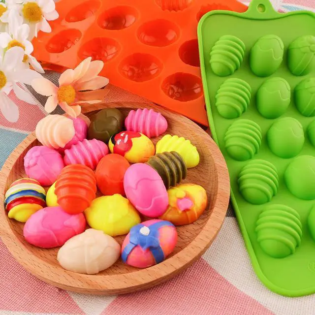 Alt view image 2 of 7 - Easter Egg Silicone Mold for Chocolate 5 Packs Egg Shaped Mold Baking Pan for Easter Party Hot Chocolate Bombs Fondant Candy Jelly Dome Mousse Cake Topper Making