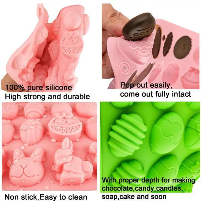 Alt view image 6 of 7 - Easter Egg Silicone Mold for Chocolate 5 Packs Egg Shaped Mold Baking Pan for Easter Party Hot Chocolate Bombs Fondant Candy Jelly Dome Mousse Cake Topper Making