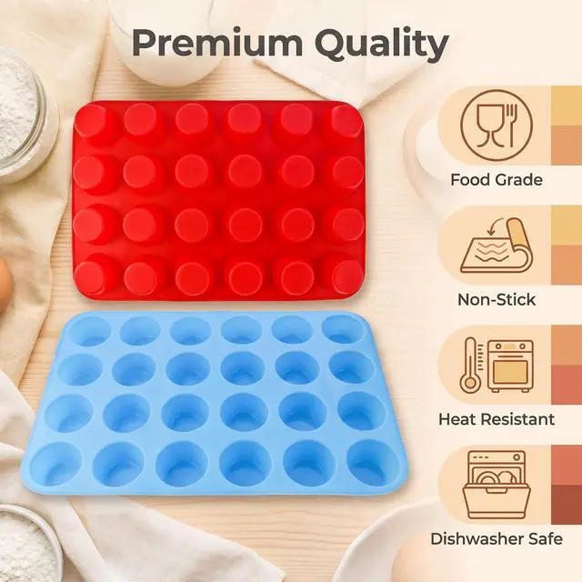 Alt view image 2 of 6 - 2 Pack 24-Cup Silicone Muffin Pan Nonstick Dishwasher Safe Food Grade