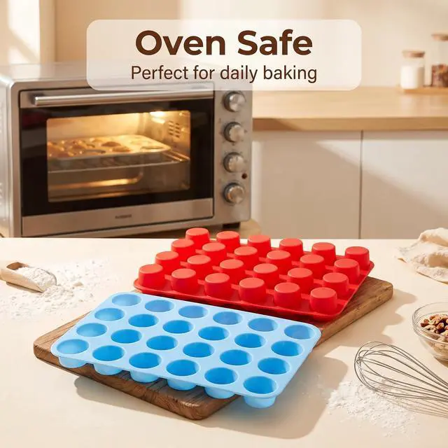Alt view image 4 of 6 - 2 Pack 24-Cup Silicone Muffin Pan Nonstick Dishwasher Safe Food Grade