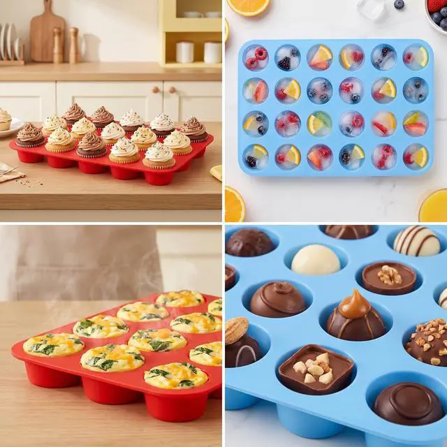 Alt view image 6 of 6 - 2 Pack 24-Cup Silicone Muffin Pan Nonstick Dishwasher Safe Food Grade