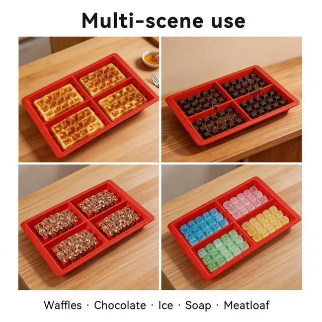 Alt view image 4 of 7 - 2Pcs Silicone Waffle Mold, Nonstick Waffle Maker Baking Tray Chocolate Making Mold Air Fryer Muffin Pan Kitchen Accessory for Baking