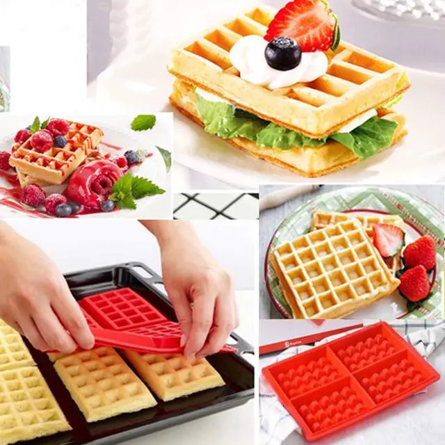 Alt view image 6 of 7 - 2Pcs Silicone Waffle Mold, Nonstick Waffle Maker Baking Tray Chocolate Making Mold Air Fryer Muffin Pan Kitchen Accessory for Baking