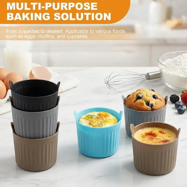 Alt view image 5 of 7 - 8 Pcs Air Fryer Baking Ramekins, Reusable Silicone Muffin Cups, Non-Stick Egg Bite Mold Baking Cups Air Fryer Accessories for Eggs, Muffins, Cupcakes, Puddings, Tarts, Custards(COLOR:Multi)