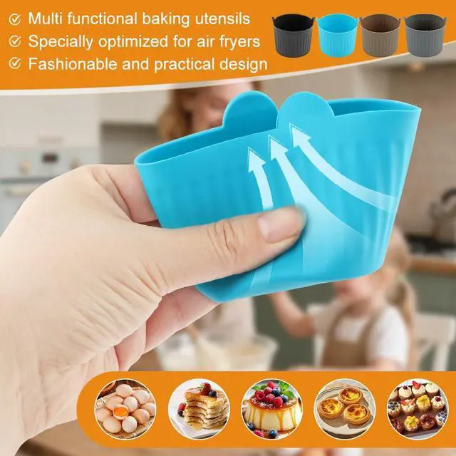 Alt view image 7 of 7 - 8 Pcs Air Fryer Baking Ramekins, Reusable Silicone Muffin Cups, Non-Stick Egg Bite Mold Baking Cups Air Fryer Accessories for Eggs, Muffins, Cupcakes, Puddings, Tarts, Custards(COLOR:Multi)