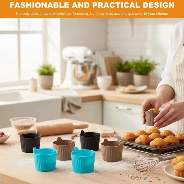 Alt view image 6 of 7 - 8 Pcs Air Fryer Baking Ramekins, Reusable Silicone Muffin Cups, Non-Stick Egg Bite Mold Baking Cups Air Fryer Accessories for Eggs, Muffins, Cupcakes, Puddings, Tarts, Custards(COLOR:Multi)