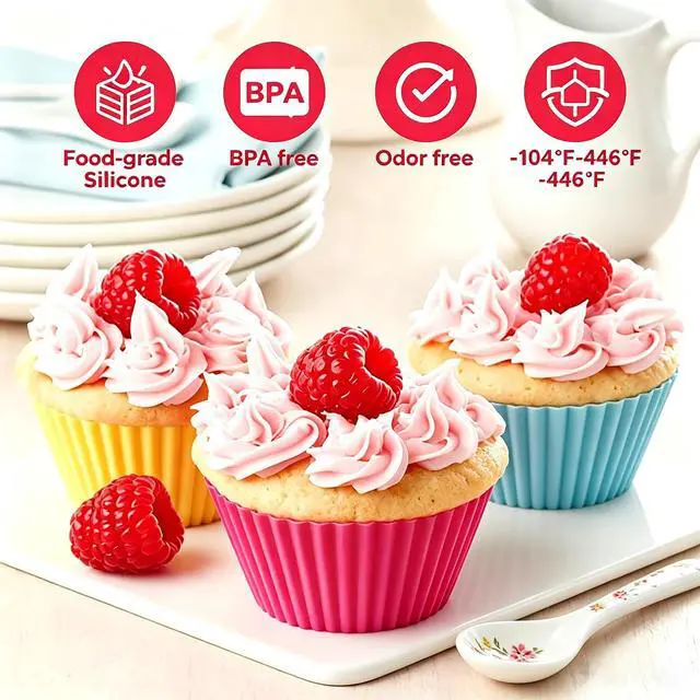 Alt view image 4 of 7 - 36 Pack Silicone Cupcake Liners Muffin Baking Cups Liners Reusable Non-Stick Cake Molds Sets Lunch Bento Box Dividers Accessories