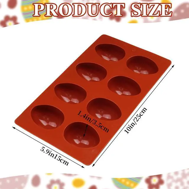 Alt view image 2 of 7 - Egg Molds Set of 3 for Easter 8 Cavities Silicone Egg Pan Baking Supplies for Cake Decorating Chocolate Candy (3, Brick red)