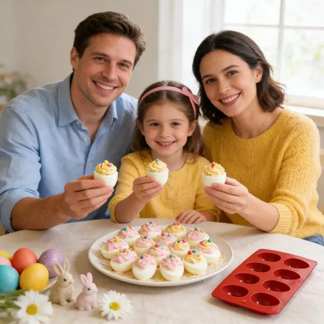 Alt view image 5 of 7 - Egg Molds Set of 3 for Easter 8 Cavities Silicone Egg Pan Baking Supplies for Cake Decorating Chocolate Candy (3, Brick red)