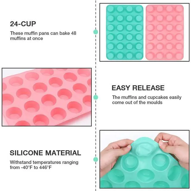 Alt view image 3 of 7 - Silicone Mini Muffin Pan, 24 Cups Cupcake Pan, 2PCS