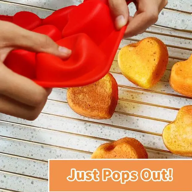 Alt view image 2 of 6 - Silicone Heart Muffin Pan (2 Pack) - Nonstick Silicone Molds for Baking, Cupcake Pan for Brownies, Tartlets and Egg Bites