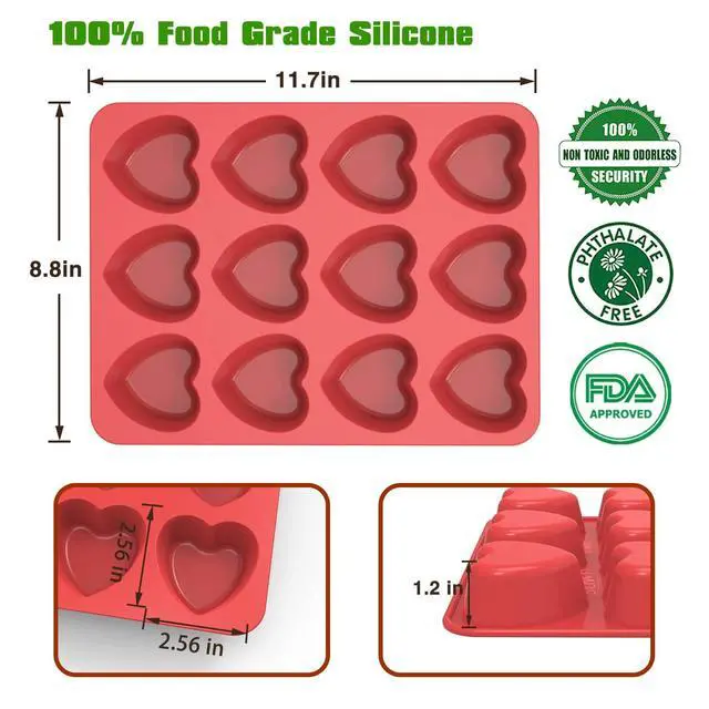 Alt view image 3 of 6 - Silicone Heart Muffin Pan (2 Pack) - Nonstick Silicone Molds for Baking, Cupcake Pan for Brownies, Tartlets and Egg Bites