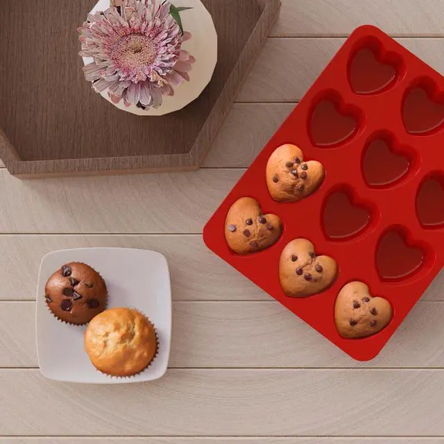 Alt view image 4 of 6 - Silicone Heart Muffin Pan (2 Pack) - Nonstick Silicone Molds for Baking, Cupcake Pan for Brownies, Tartlets and Egg Bites