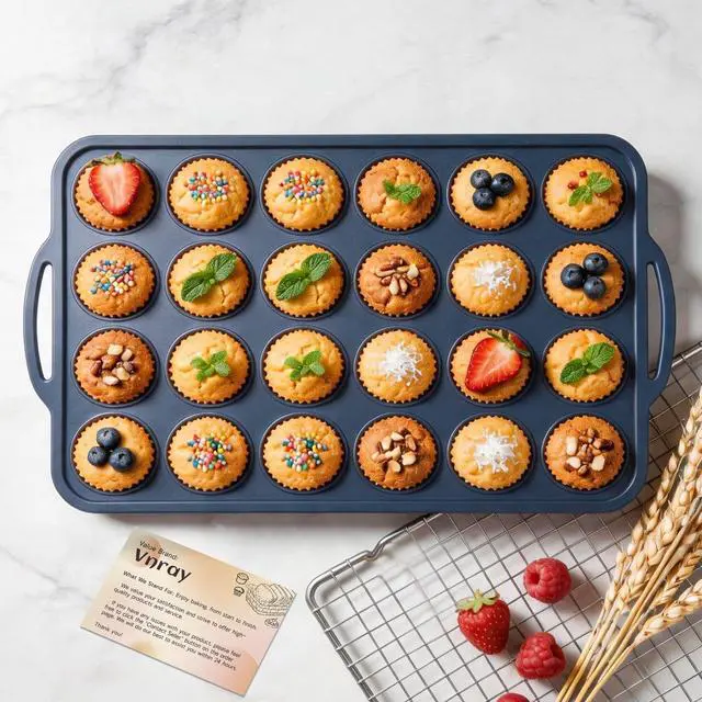 Main image of Mini Silicone Muffin Pan with Frame Non Stick Cupcake Tin Baking Mold