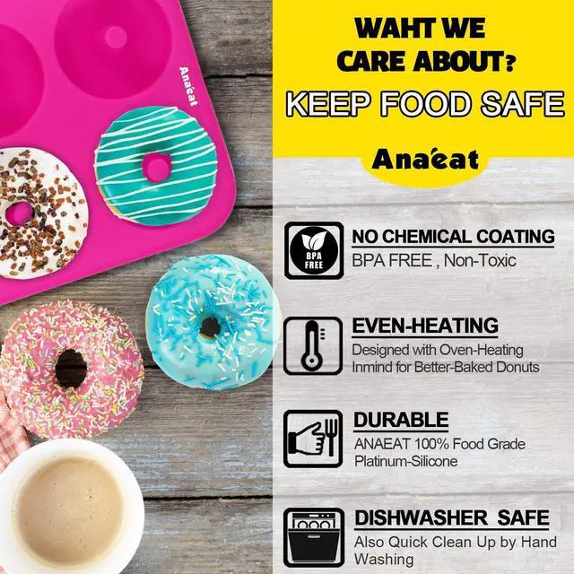 Alt view image 4 of 7 - 3 Pack Donut Pan Silicone Baking Mold, Just Pop Out! Non-Stick Doughnuts Baking Pans BPA Free for 6 Full-Size Donuts, Muffin, Cake Biscuit Bagels - Oven & Dishwasher Safe (Multicolor)
