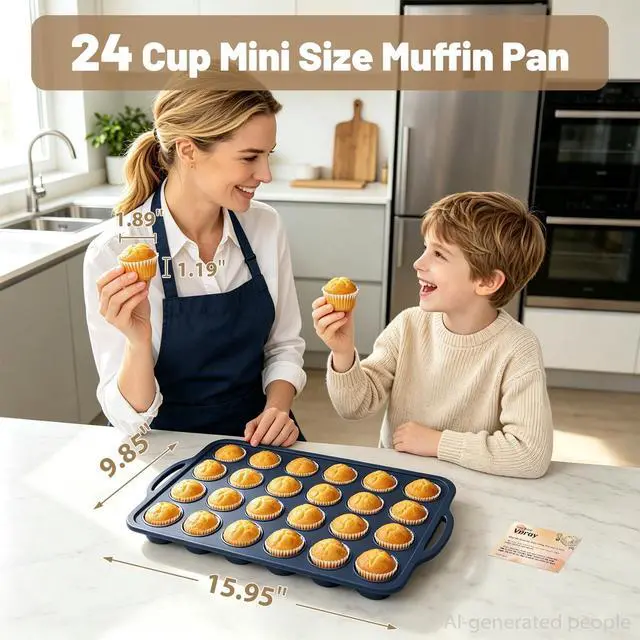 Alt view image 2 of 7 - Mini Silicone Muffin Pan with Frame Non Stick Cupcake Tin Baking Mold