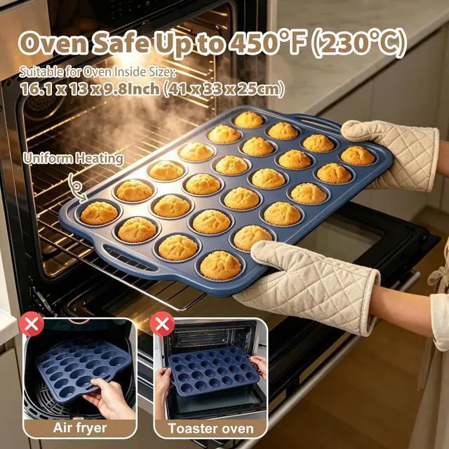 Alt view image 4 of 7 - Mini Silicone Muffin Pan with Frame Non Stick Cupcake Tin Baking Mold