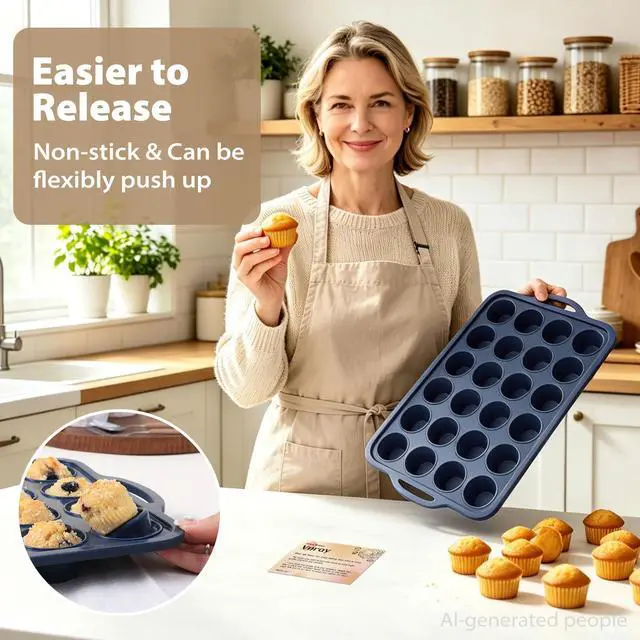Alt view image 3 of 7 - Mini Silicone Muffin Pan with Frame Non Stick Cupcake Tin Baking Mold
