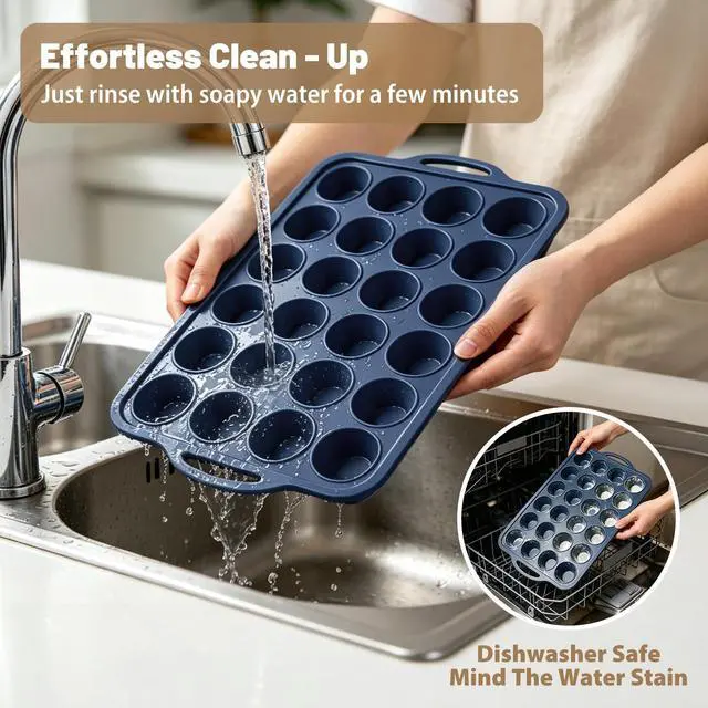 Alt view image 6 of 7 - Mini Silicone Muffin Pan with Frame Non Stick Cupcake Tin Baking Mold