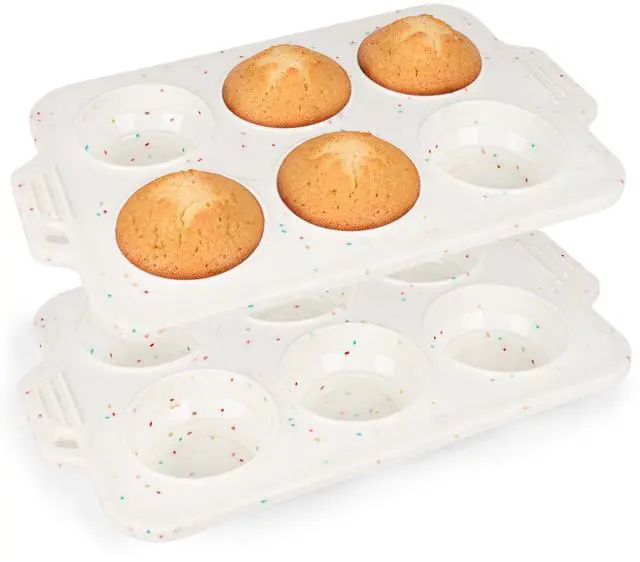 Main image of 2 Pack Silicone Muffin Pan - Non Stick Collapsible Metal-Reinforced Frame Cupcake Pan with Handles 6 Cup Regular, BPA Free Cupcake and Medium Muffin Tray, Baking Pan Molds for Oven Dishwasher Safe