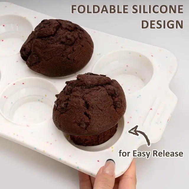 Alt view image 5 of 7 - 2 Pack Silicone Muffin Pan - Non Stick Collapsible Metal-Reinforced Frame Cupcake Pan with Handles 6 Cup Regular, BPA Free Cupcake and Medium Muffin Tray, Baking Pan Molds for Oven Dishwasher Safe