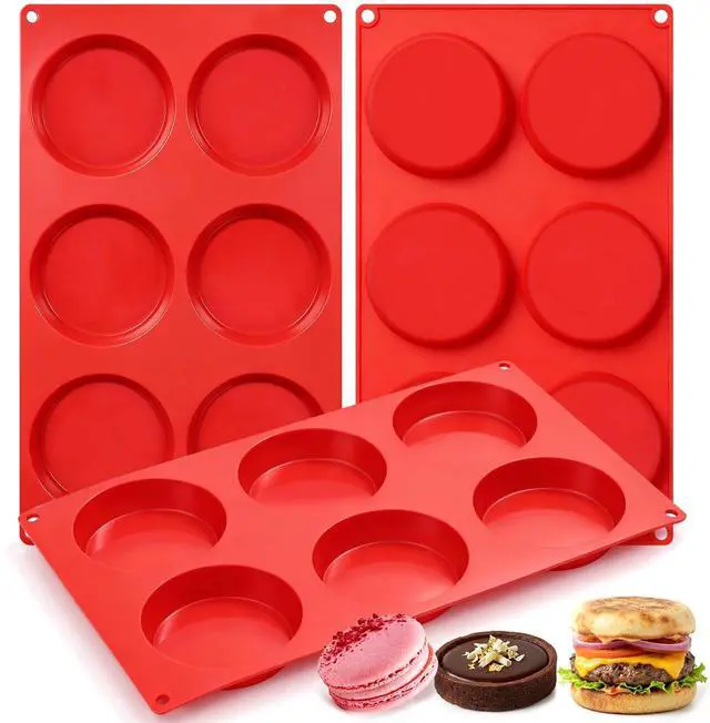 Main image of Muffin Top Pan, Silicone Egg Molds for Breakfast Sandwiches 3 Inch Round Silicone Baking Molds for Baking English Muffins, Whoopie Pies, Corn Bread, Egg Bites, Cookie, Tarts 3 Pack