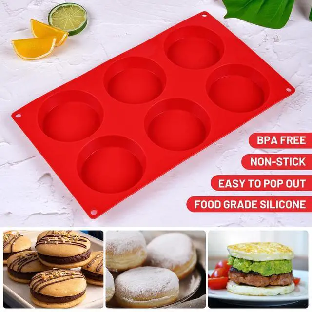 Alt view image 4 of 7 - Muffin Top Pan, Silicone Egg Molds for Breakfast Sandwiches 3 Inch Round Silicone Baking Molds for Baking English Muffins, Whoopie Pies, Corn Bread, Egg Bites, Cookie, Tarts 3 Pack