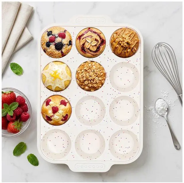 Main image of Silicone Muffin Pan with Reinforced Frame, Nonstick Cupcake Pan