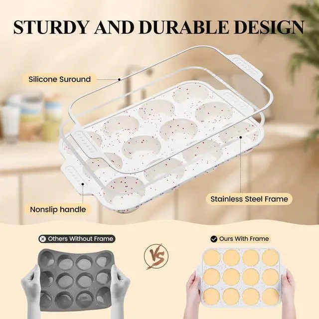 Alt view image 4 of 7 - Silicone Muffin Pan with Reinforced Frame, Nonstick Cupcake Pan