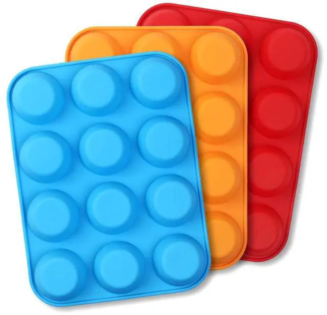 Main image of Silicone Muffin Pan, Cupcake Pan, 12 Cups, Food Grade Egg Muffin Baking Silicone Molds, Non-stick, 3 Pcs