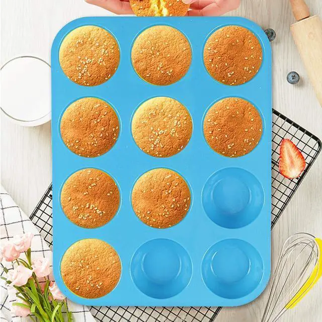 Alt view image 2 of 7 - Silicone Muffin Pan, Cupcake Pan, 12 Cups, Food Grade Egg Muffin Baking Silicone Molds, Non-stick, 3 Pcs