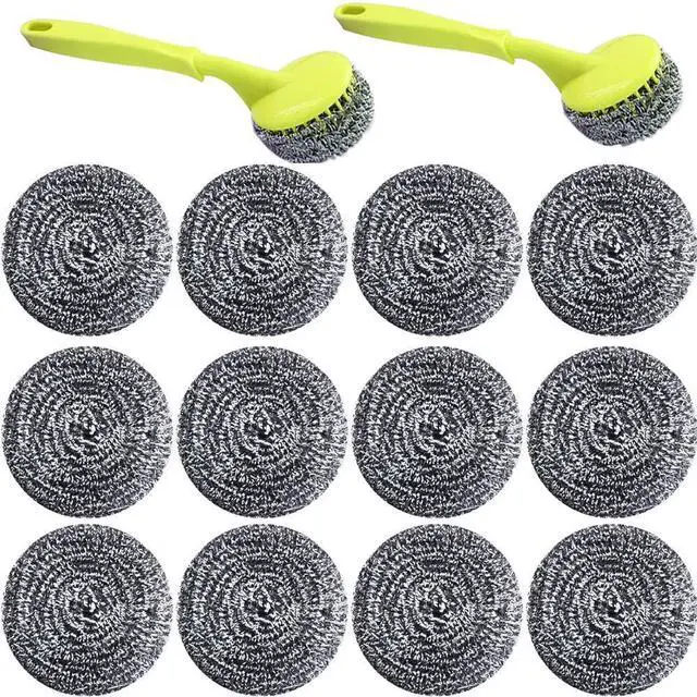 Main image of 18 PCS Stainless Steel Sponges Scrubbers Cleaning Ball Utensil Scrubber Metal Scrubber Scouring Pads Ball for Pot Pan Dish Wash Cleaning for Removing Rust Dirty Cookware Cleaner with Handle (18 Pack)