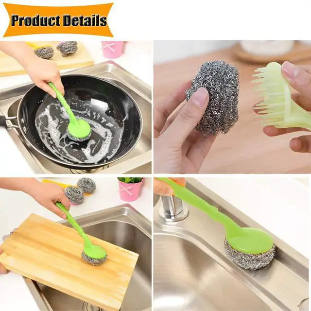 Alt view image 2 of 6 - 18 PCS Stainless Steel Sponges Scrubbers Cleaning Ball Utensil Scrubber Metal Scrubber Scouring Pads Ball for Pot Pan Dish Wash Cleaning for Removing Rust Dirty Cookware Cleaner with Handle (18 Pack)