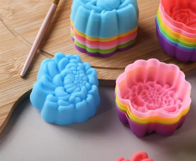 Alt view image 5 of 7 - Reusable Silicone Baking Cups, 2 Inch Mini Size Silicone Cupcake Liners for baking, Multi Flower Shapes reusable Muffin Liners, Pack of 36, Multicolor