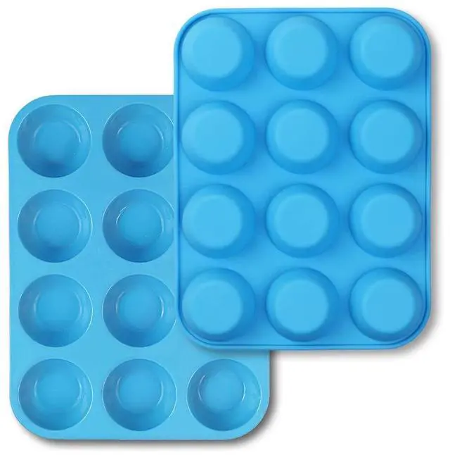 Main image of 12-Cup Silicone Muffin Pan, Pack of 2 Non-Stick Muffin Molds, Baking Pan for Cupcake, Tarts, Egg Bites-Blue