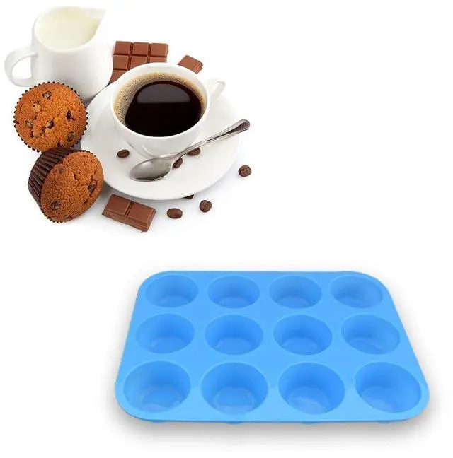 Alt view image 3 of 5 - 12-Cup Silicone Muffin Pan, Pack of 2 Non-Stick Muffin Molds, Baking Pan for Cupcake, Tarts, Egg Bites-Blue