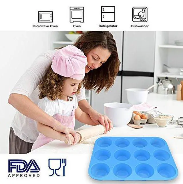 Alt view image 5 of 5 - 12-Cup Silicone Muffin Pan, Pack of 2 Non-Stick Muffin Molds, Baking Pan for Cupcake, Tarts, Egg Bites-Blue