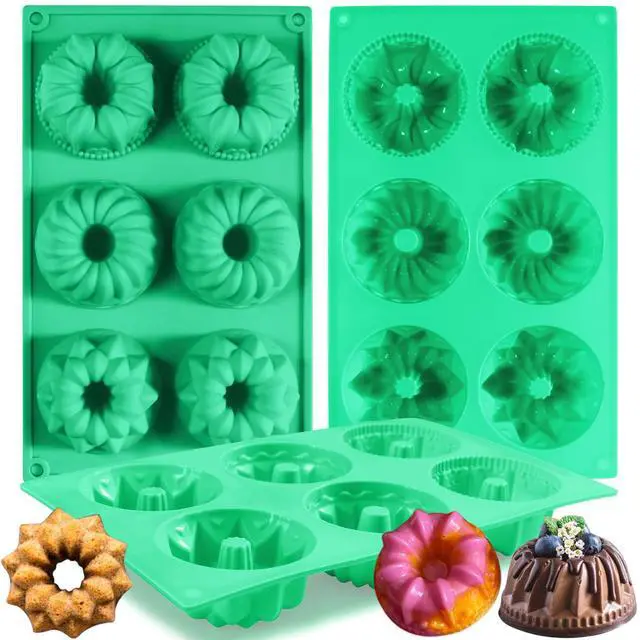 Main image of 6-Cavity Fluted Tube Cake Pan,3Pcs Silicone Cake Pan, Non-stick Mix Mini Baking Mold for Cupcake Cornbread Brownie Jello