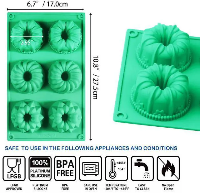Alt view image 2 of 7 - 6-Cavity Fluted Tube Cake Pan,3Pcs Silicone Cake Pan, Non-stick Mix Mini Baking Mold for Cupcake Cornbread Brownie Jello