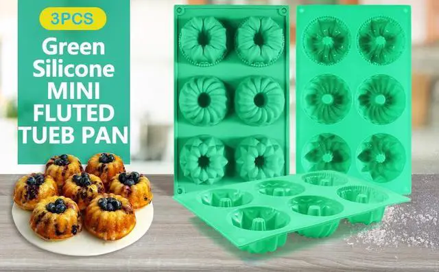 Alt view image 6 of 7 - 6-Cavity Fluted Tube Cake Pan,3Pcs Silicone Cake Pan, Non-stick Mix Mini Baking Mold for Cupcake Cornbread Brownie Jello