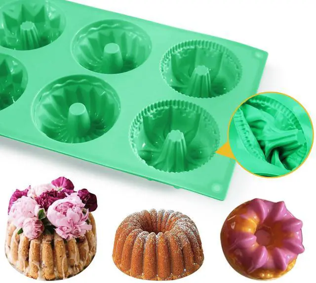 Alt view image 3 of 7 - 6-Cavity Fluted Tube Cake Pan,3Pcs Silicone Cake Pan, Non-stick Mix Mini Baking Mold for Cupcake Cornbread Brownie Jello