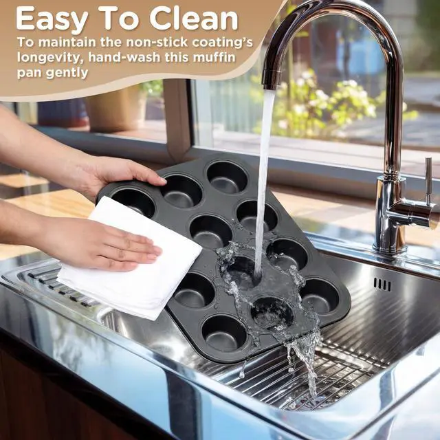 Alt view image 6 of 6 - 2 Set 12-cup Non Stick Carbon Steel Muffin Pan for Baking with 24 Reusable Silicone Liners, Non Toxic Cupcake Pan Muffin Tin for Easter Wedding Brownies Egg Bite, Easy to Pop(Blue)
