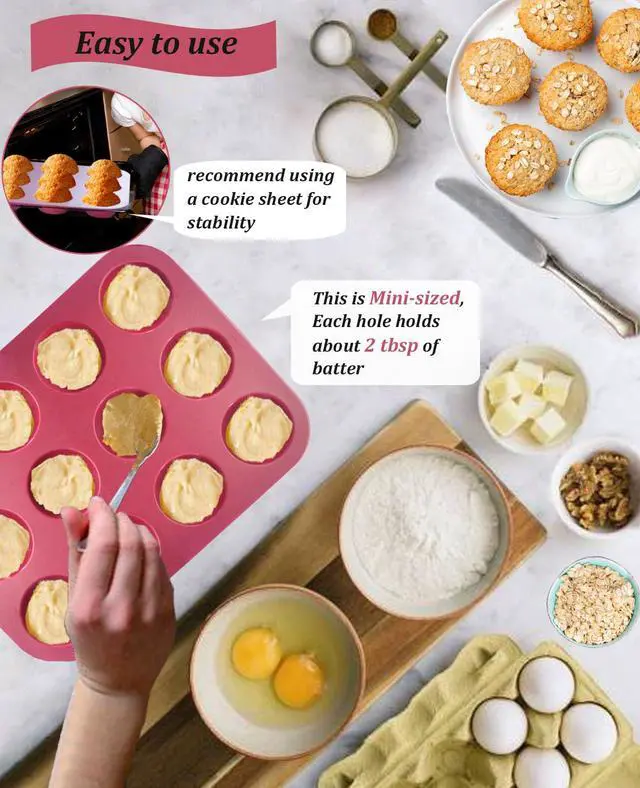 Alt view image 3 of 7 - Silicone Muffin Pan, 12-Cup Cupcake Pan with Silicone Pastry Brush for Mini Egg Muffin, Keto Diet, BPA Free, Dark Red